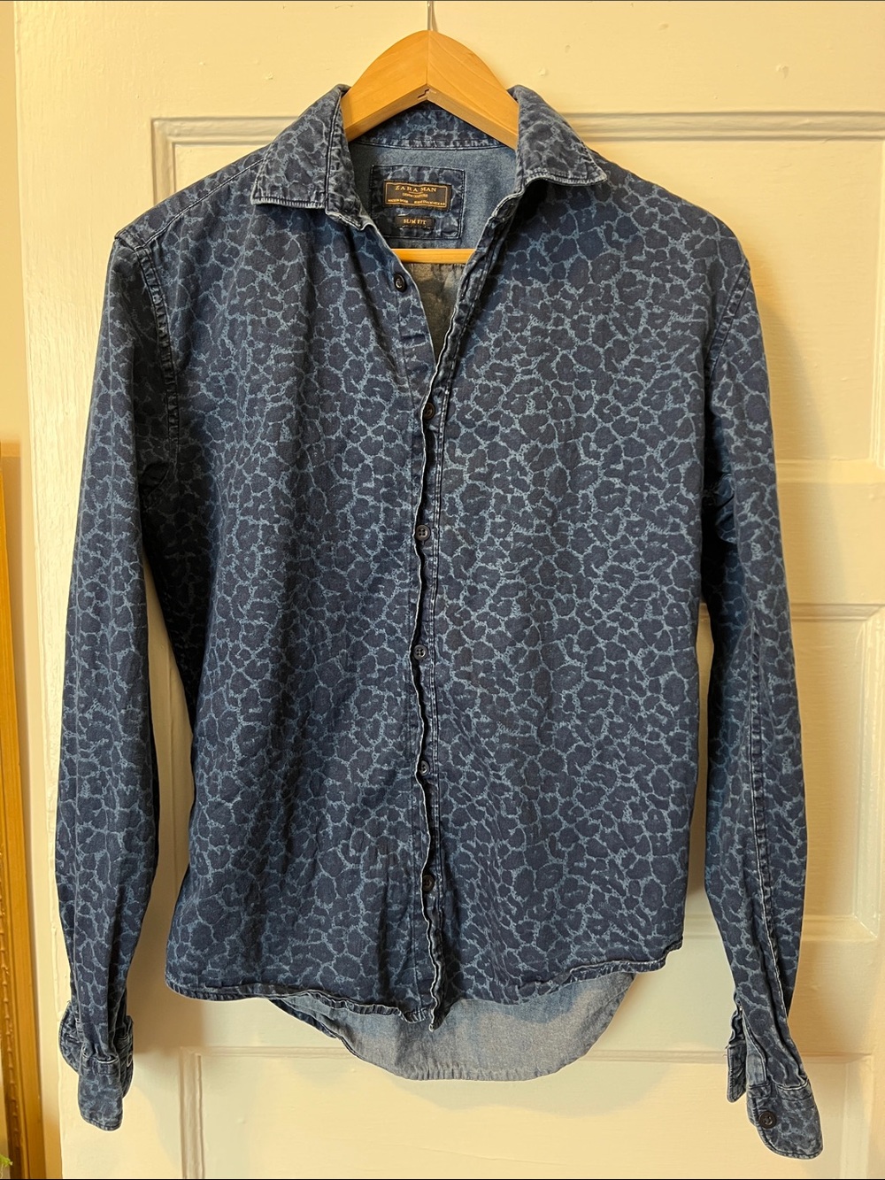 Zara Man Blue Leopard Print Slim Fit Shirt